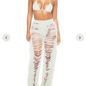 Cream Fringe Knit Pants